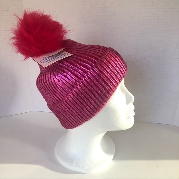 More Than Magic Girls' Ribbed Beanie Hat with Pom Metallic Pink OSFM - Picture 2 of 8